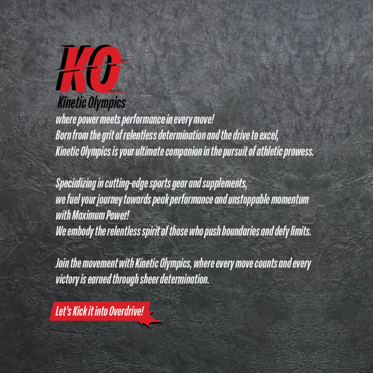 Summary text for Kinetic Olympics advertisement against a gritty background.