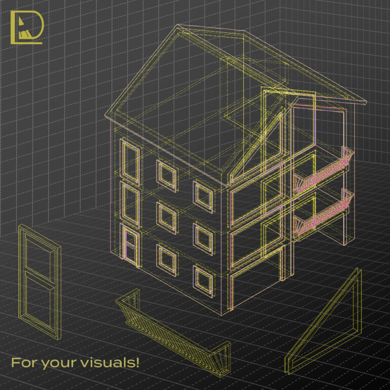 Wireframe section view of a four-story rental building with light brown brick walls and elegant balconies, showcasing its aesthetic appeal and functionality as a desirable rental property.